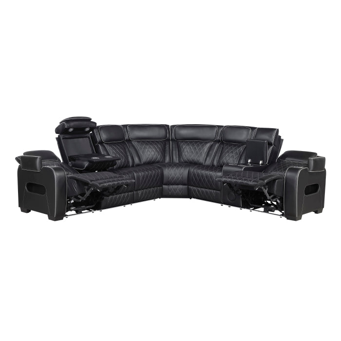 Fairway Collection 3-Piece Power Reclining Sectional with Right Side Console, Drop-Down Cup Holders, Power Headrests, Storage Arms(Top and Side), Cup holders, Reading Lights, Charging Ports, Wireless speakers, Two Wireless Chargers, and LED lighting