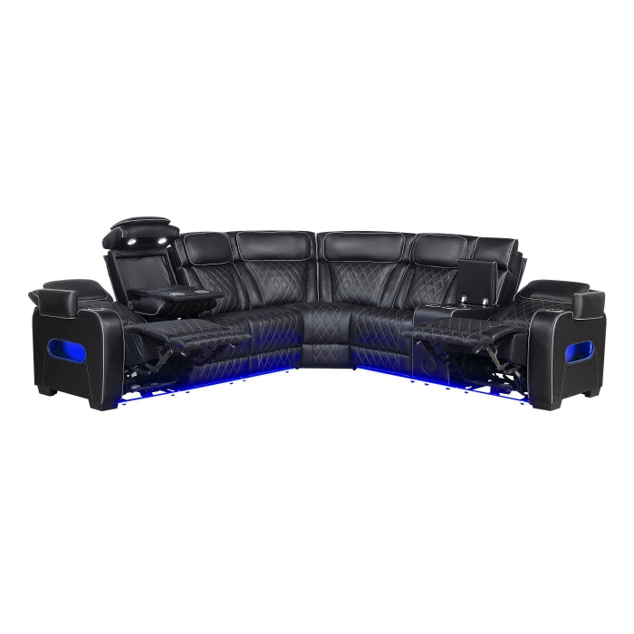 Fairway Collection 3-Piece Power Reclining Sectional with Right Side Console, Drop-Down Cup Holders, Power Headrests, Storage Arms(Top and Side), Cup holders, Reading Lights, Charging Ports, Wireless speakers, Two Wireless Chargers, and LED lighting