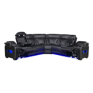 Fairway Collection 3-Piece Power Reclining Sectional with Right Side Console, Drop-Down Cup Holders, Power Headrests, Storage Arms(Top and Side), Cup holders, Reading Lights, Charging Ports, Wireless speakers, Two Wireless Chargers, and LED lighting