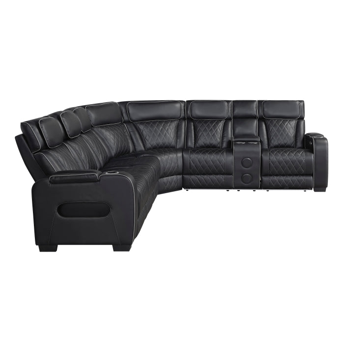 Fairway Collection 3-Piece Power Reclining Sectional with Right Side Console, Drop-Down Cup Holders, Power Headrests, Storage Arms(Top and Side), Cup holders, Reading Lights, Charging Ports, Wireless speakers, Two Wireless Chargers, and LED lighting