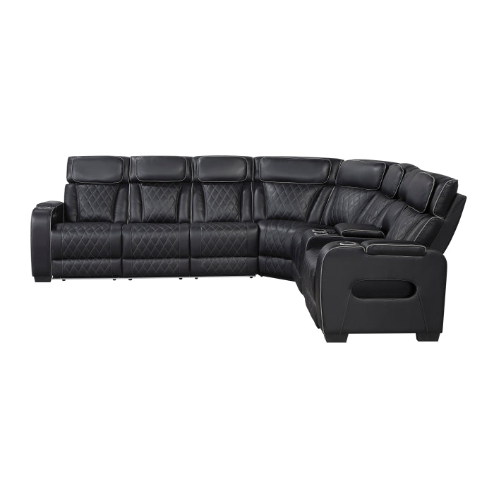 Fairway Collection 3-Piece Power Reclining Sectional with Right Side Console, Drop-Down Cup Holders, Power Headrests, Storage Arms(Top and Side), Cup holders, Reading Lights, Charging Ports, Wireless speakers, Two Wireless Chargers, and LED lighting