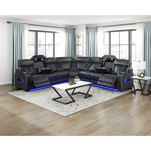 Fairway Collection 3-Piece Power Reclining Sectional with Center Drop-Down Cup Holders, Power Headrests, Storage Arms(Top and Side), Cup holders, Charging Ports, Reading Lights, Wireless Chargers, Charging Ports and LED Lighting