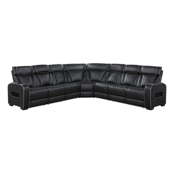 Fairway Collection 3-Piece Power Reclining Sectional with Center Drop-Down Cup Holders, Power Headrests, Storage Arms(Top and Side), Cup holders, Charging Ports, Reading Lights, Wireless Chargers, Charging Ports and LED Lighting