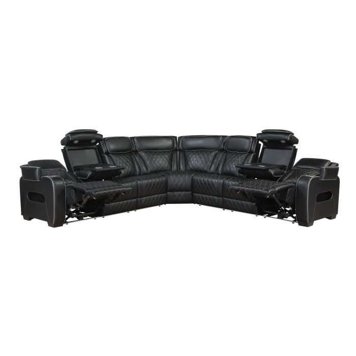 Fairway Collection 3-Piece Power Reclining Sectional with Center Drop-Down Cup Holders, Power Headrests, Storage Arms(Top and Side), Cup holders, Charging Ports, Reading Lights, Wireless Chargers, Charging Ports and LED Lighting
