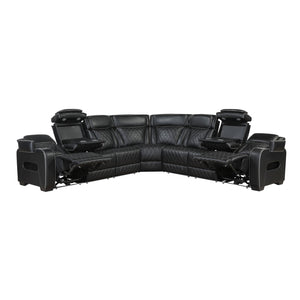 Fairway Collection 3-Piece Power Reclining Sectional with Center Drop-Down Cup Holders, Power Headrests, Storage Arms(Top and Side), Cup holders, Charging Ports, Reading Lights, Wireless Chargers, Charging Ports and LED Lighting