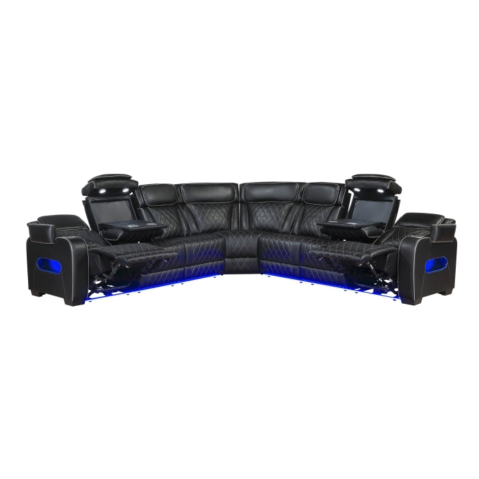 Fairway Collection 3-Piece Power Reclining Sectional with Center Drop-Down Cup Holders, Power Headrests, Storage Arms(Top and Side), Cup holders, Charging Ports, Reading Lights, Wireless Chargers, Charging Ports and LED Lighting
