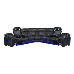 Fairway Collection 3-Piece Power Reclining Sectional with Center Drop-Down Cup Holders, Power Headrests, Storage Arms(Top and Side), Cup holders, Charging Ports, Reading Lights, Wireless Chargers, Charging Ports and LED Lighting