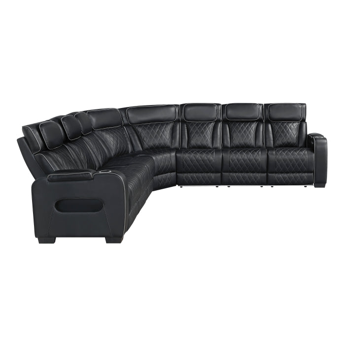 Fairway Collection 3-Piece Power Reclining Sectional with Center Drop-Down Cup Holders, Power Headrests, Storage Arms(Top and Side), Cup holders, Charging Ports, Reading Lights, Wireless Chargers, Charging Ports and LED Lighting
