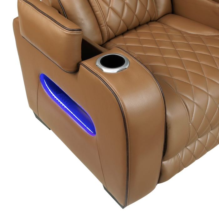 Fairway Collection Power Reclining Chair with Power Headrest, Cup holders and Storage Arms(Top and Side), Charging Ports and LED lighting