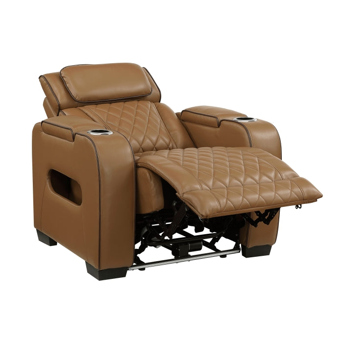 Fairway Collection Power Reclining Chair with Power Headrest, Cup holders and Storage Arms(Top and Side), Charging Ports and LED lighting
