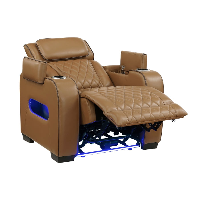 Fairway Collection Power Reclining Chair with Power Headrest, Cup holders and Storage Arms(Top and Side), Charging Ports and LED lighting