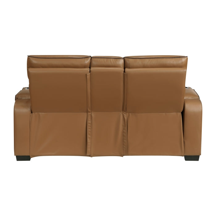 Fairway Collection Power Double Reclining Love Seat with Center Console, Power Headrests, Storage Arms(Top and Side), Cup holders, Charging Ports and LED lighting