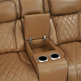 Fairway Collection Power Double Reclining Love Seat with Center Console, Power Headrests, Storage Arms(Top and Side), Cup holders, Charging Ports and LED lighting