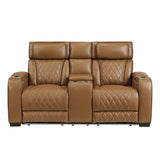 Fairway Collection Power Double Reclining Love Seat with Center Console, Power Headrests, Storage Arms(Top and Side), Cup holders, Charging Ports and LED lighting