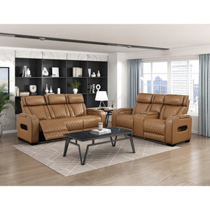 Fairway Collection Power Double Reclining Love Seat with Center Console, Power Headrests, Storage Arms(Top and Side), Cup holders, Charging Ports and LED lighting