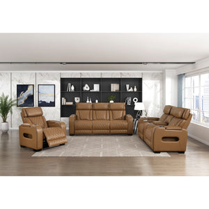 Fairway Collection Power Double Reclining Sofa with Center Drop-Down Cup Holders, Power Headrests, Storage Arms(Top and Side), Cup holders and Reading Lights, Two Wireless Chargers, Charging Ports and LED Lighting