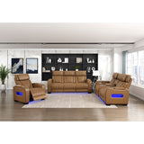Fairway Collection Power Double Reclining Love Seat with Center Console, Power Headrests, Storage Arms(Top and Side), Cup holders, Charging Ports and LED lighting