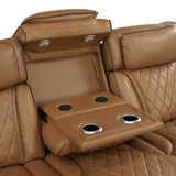 Fairway Collection Power Double Reclining Sofa with Center Drop-Down Cup Holders, Power Headrests, Storage Arms(Top and Side), Cup holders and Reading Lights, Two Wireless Chargers, Charging Ports and LED Lighting