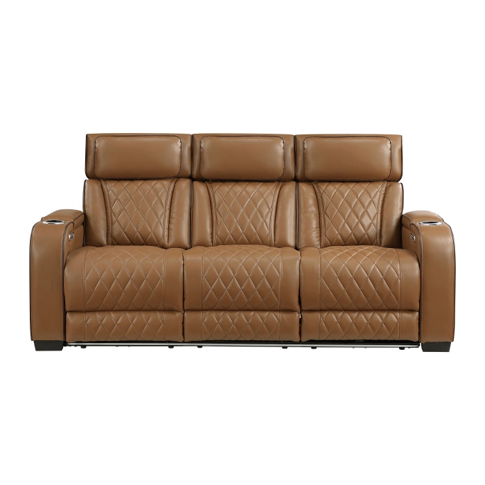 Fairway Collection Power Double Reclining Sofa with Center Drop-Down Cup Holders, Power Headrests, Storage Arms(Top and Side), Cup holders and Reading Lights, Two Wireless Chargers, Charging Ports and LED Lighting