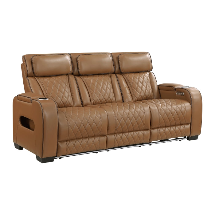 Fairway Collection Power Double Reclining Sofa with Center Drop-Down Cup Holders, Power Headrests, Storage Arms(Top and Side), Cup holders and Reading Lights, Two Wireless Chargers, Charging Ports and LED Lighting