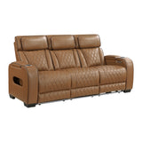 Fairway Collection Power Double Reclining Sofa with Center Drop-Down Cup Holders, Power Headrests, Storage Arms(Top and Side), Cup holders and Reading Lights, Two Wireless Chargers, Charging Ports and LED Lighting
