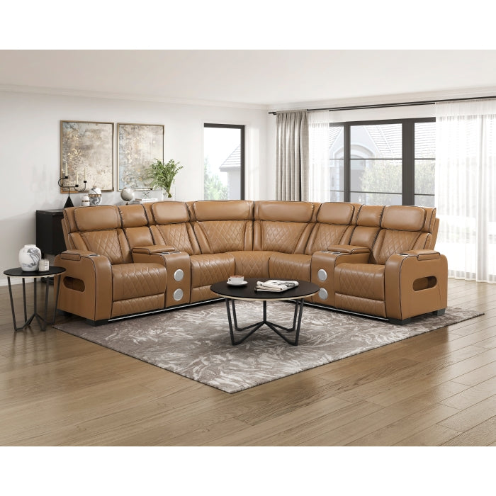 Fairway Collection 3-Piece Power Reclining Sectional with Consoles, Power Headrests, Storage Arms(Top and Side), Cup holders, Charging Ports, Wireless speakers and LED lighting