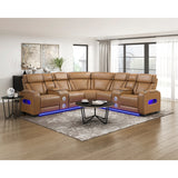 Fairway Collection 3-Piece Power Reclining Sectional with Consoles, Power Headrests, Storage Arms(Top and Side), Cup holders, Charging Ports, Wireless speakers and LED lighting