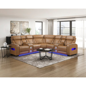 Fairway Collection 3-Piece Power Reclining Sectional with Consoles, Power Headrests, Storage Arms(Top and Side), Cup holders, Charging Ports, Wireless speakers and LED lighting