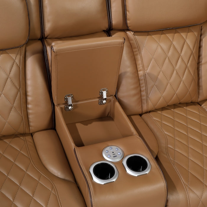 Fairway Collection 3-Piece Power Reclining Sectional with Consoles, Power Headrests, Storage Arms(Top and Side), Cup holders, Charging Ports, Wireless speakers and LED lighting
