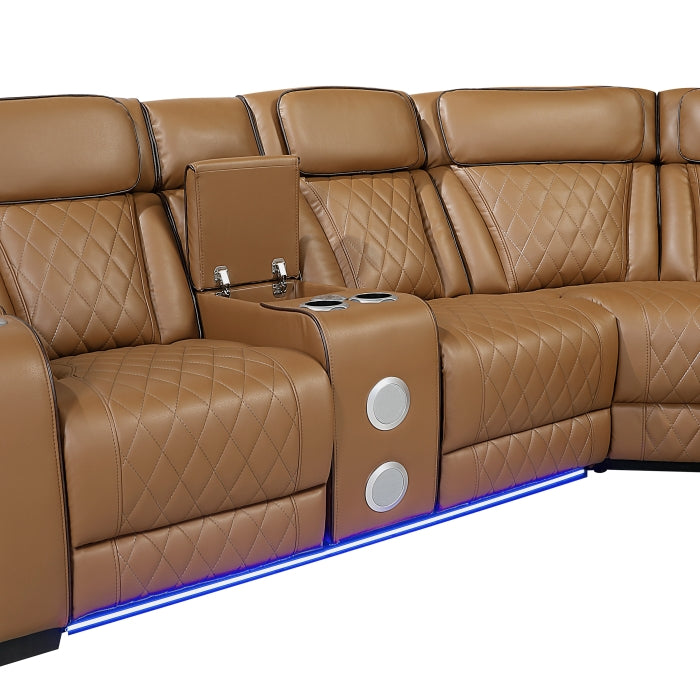 Fairway Collection 3-Piece Power Reclining Sectional with Consoles, Power Headrests, Storage Arms(Top and Side), Cup holders, Charging Ports, Wireless speakers and LED lighting