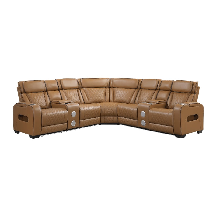 Fairway Collection 3-Piece Power Reclining Sectional with Consoles, Power Headrests, Storage Arms(Top and Side), Cup holders, Charging Ports, Wireless speakers and LED lighting