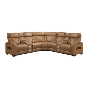 Fairway Collection 3-Piece Power Reclining Sectional with Consoles, Power Headrests, Storage Arms(Top and Side), Cup holders, Charging Ports, Wireless speakers and LED lighting
