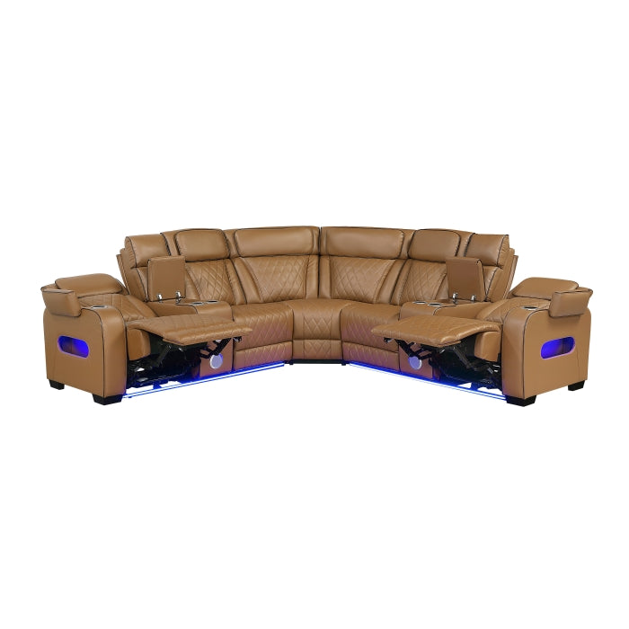 Fairway Collection 3-Piece Power Reclining Sectional with Consoles, Power Headrests, Storage Arms(Top and Side), Cup holders, Charging Ports, Wireless speakers and LED lighting
