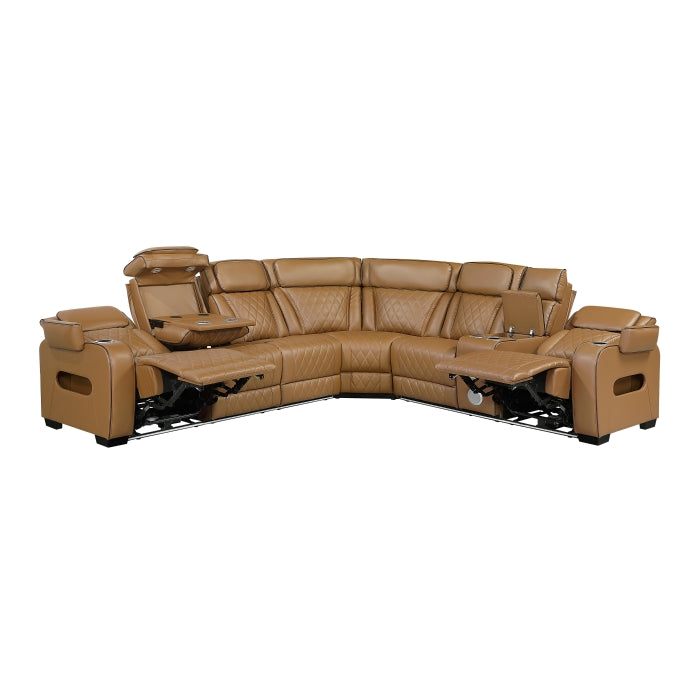 Fairway Collection 3-Piece Power Reclining Sectional with Right Side Console, Drop-Down Cup Holders, Power Headrests, Storage Arms(Top and Side), Cup holders, Reading Lights, Charging Ports, Wireless speakers, Two Wireless Chargers, and LED lighting