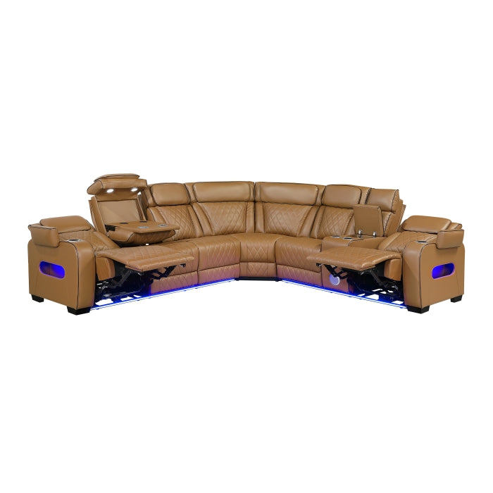 Fairway Collection 3-Piece Power Reclining Sectional with Right Side Console, Drop-Down Cup Holders, Power Headrests, Storage Arms(Top and Side), Cup holders, Reading Lights, Charging Ports, Wireless speakers, Two Wireless Chargers, and LED lighting