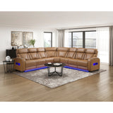Fairway Collection 3-Piece Power Reclining Sectional with Center Drop-Down Cup Holders, Power Headrests, Storage Arms(Top and Side), Cup holders, Charging Ports, Reading Lights, Wireless Chargers, Charging Ports and LED Lighting