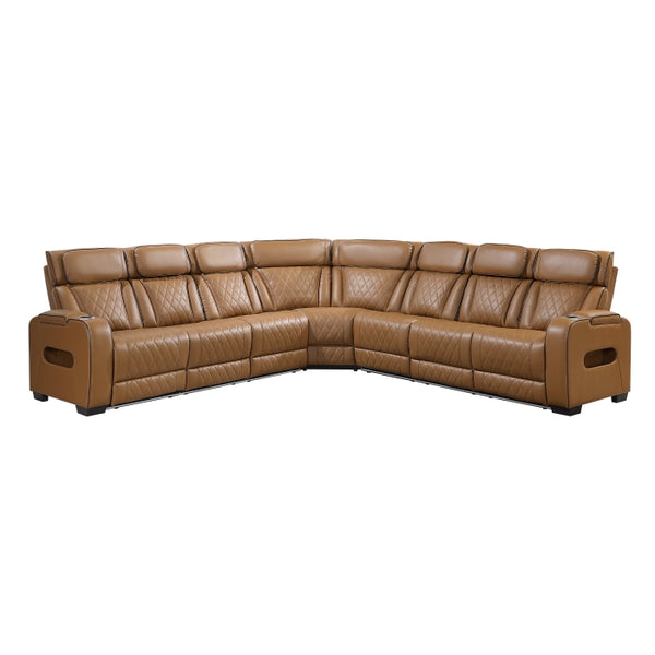 Fairway Collection 3-Piece Power Reclining Sectional with Center Drop-Down Cup Holders, Power Headrests, Storage Arms(Top and Side), Cup holders, Charging Ports, Reading Lights, Wireless Chargers, Charging Ports and LED Lighting