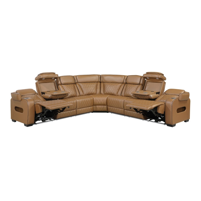 Fairway Collection 3-Piece Power Reclining Sectional with Center Drop-Down Cup Holders, Power Headrests, Storage Arms(Top and Side), Cup holders, Charging Ports, Reading Lights, Wireless Chargers, Charging Ports and LED Lighting