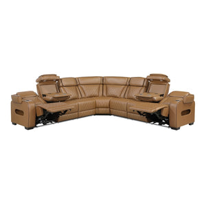 Fairway Collection 3-Piece Power Reclining Sectional with Center Drop-Down Cup Holders, Power Headrests, Storage Arms(Top and Side), Cup holders, Charging Ports, Reading Lights, Wireless Chargers, Charging Ports and LED Lighting
