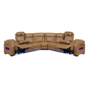 Fairway Collection 3-Piece Power Reclining Sectional with Center Drop-Down Cup Holders, Power Headrests, Storage Arms(Top and Side), Cup holders, Charging Ports, Reading Lights, Wireless Chargers, Charging Ports and LED Lighting