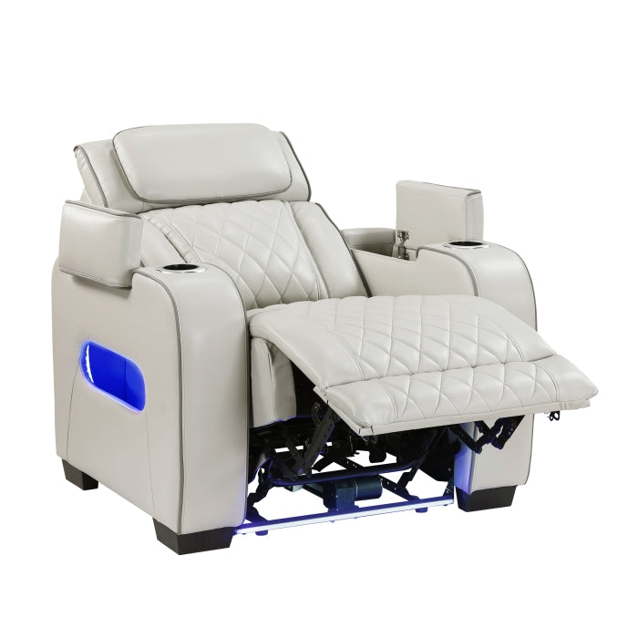 Fairway Collection Power Reclining Chair with Power Headrest, Cup holders and Storage Arms(Top and Side), Charging Ports and LED lighting