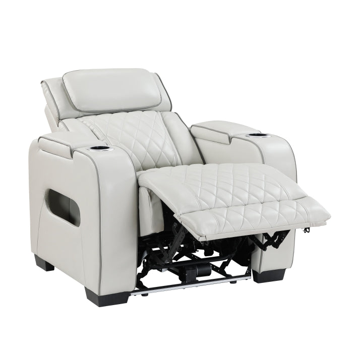 Fairway Collection Power Reclining Chair with Power Headrest, Cup holders and Storage Arms(Top and Side), Charging Ports and LED lighting