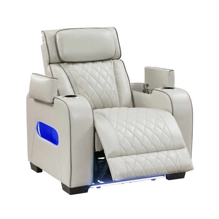 Fairway Collection Power Reclining Chair with Power Headrest, Cup holders and Storage Arms(Top and Side), Charging Ports and LED lighting