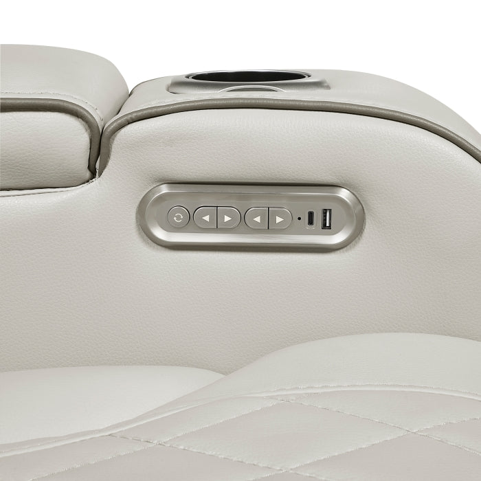 Fairway Collection Power Double Reclining Love Seat with Center Console, Power Headrests, Storage Arms(Top and Side), Cup holders, Charging Ports and LED lighting
