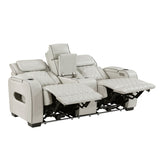 Fairway Collection Power Double Reclining Love Seat with Center Console, Power Headrests, Storage Arms(Top and Side), Cup holders, Charging Ports and LED lighting
