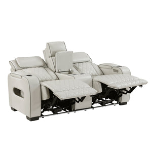 Fairway Collection Power Double Reclining Love Seat with Center Console, Power Headrests, Storage Arms(Top and Side), Cup holders, Charging Ports and LED lighting