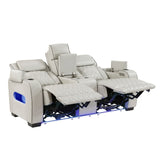 Fairway Collection Power Double Reclining Love Seat with Center Console, Power Headrests, Storage Arms(Top and Side), Cup holders, Charging Ports and LED lighting