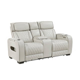 Fairway Collection Power Double Reclining Love Seat with Center Console, Power Headrests, Storage Arms(Top and Side), Cup holders, Charging Ports and LED lighting