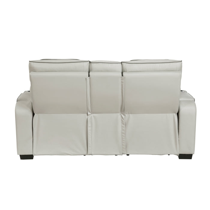 Fairway Collection Power Double Reclining Love Seat with Center Console, Power Headrests, Storage Arms(Top and Side), Cup holders, Charging Ports and LED lighting