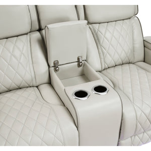 Fairway Collection Power Double Reclining Love Seat with Center Console, Power Headrests, Storage Arms(Top and Side), Cup holders, Charging Ports and LED lighting